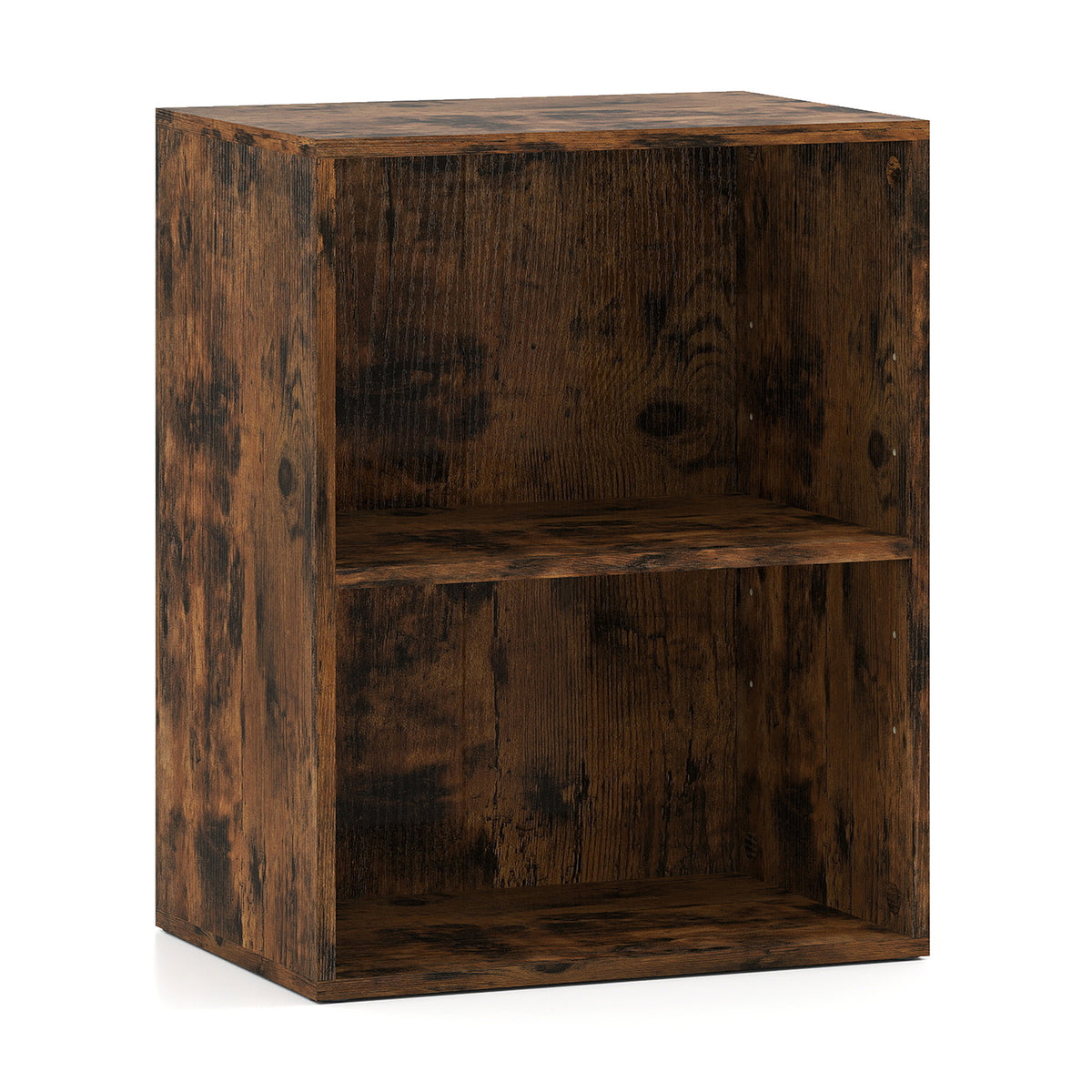 2-Cube Bookcase Floor Standing Open Bookshelf with 5-Position Adjustable Shelf-Rustic Brown