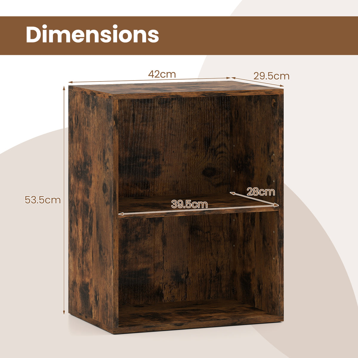 2-Cube Bookcase Floor Standing Open Bookshelf with 5-Position Adjustable Shelf-Rustic Brown