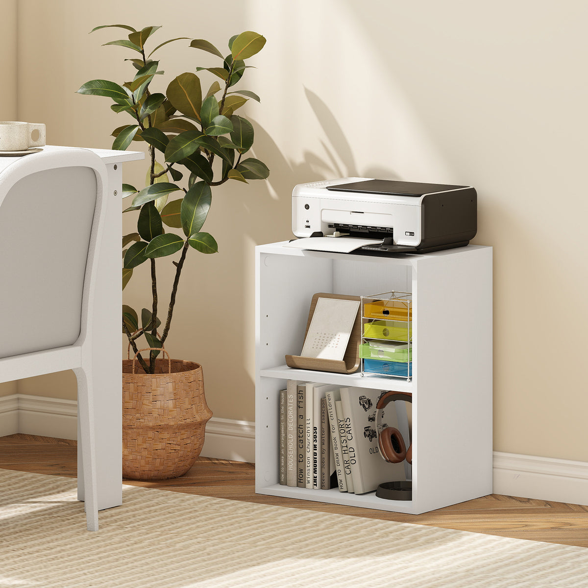 2-Cube Bookcase Floor Standing Open Bookshelf with 5-Position Adjustable Shelf-White