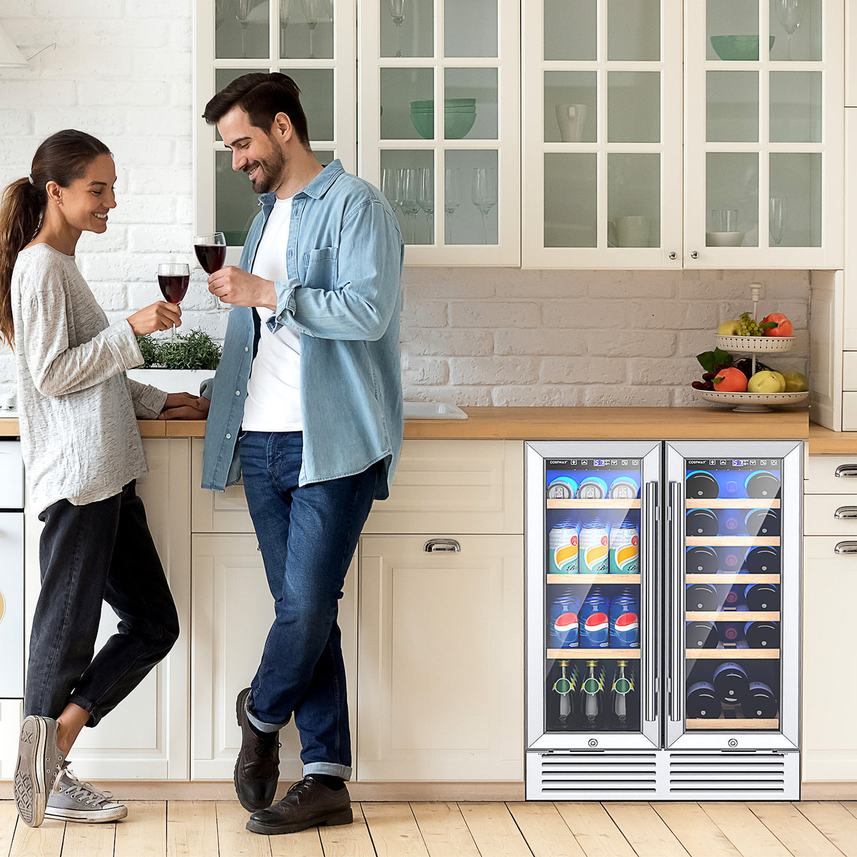 2-Door Dual Zone Beverage Wine Fridge with Auto Defrost Function-Silver