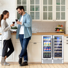 2-Door Dual Zone Beverage Wine Fridge with Auto Defrost Function-Silver