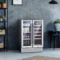 2-Door Dual Zone Beverage Wine Fridge with Auto Defrost Function-Silver