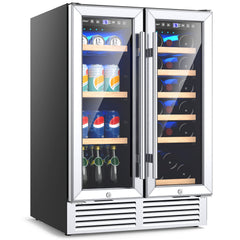 2-Door Dual Zone Beverage Wine Fridge with Auto Defrost Function-Silver