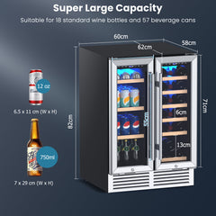2-Door Dual Zone Beverage Wine Fridge with Auto Defrost Function-Silver