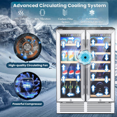 2-Door Dual Zone Beverage Wine Fridge with Auto Defrost Function-Silver