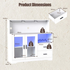 2-Door Wine Bar Cabinet with LED Lights and Charging Station for Kitchen-White