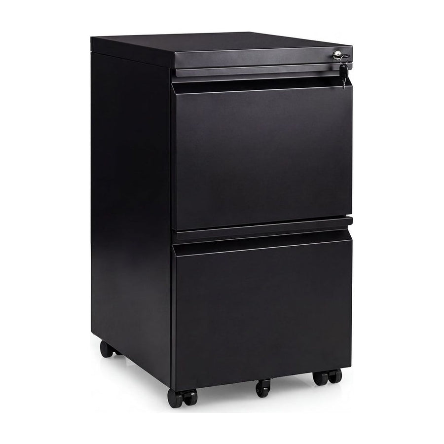 2-Drawer Mobile File Cabinet with 5 Casters and 2 Keys for A4-Black