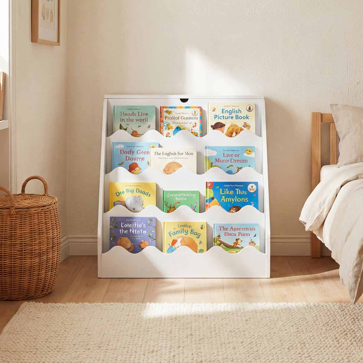 2-In-1 Kids' Bookshelf and Toy Storage Organizer with Rolling Drawer Cart and 4 Tier Book Shelf-White