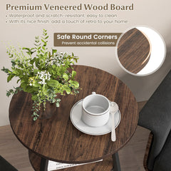 The wooden side table top view showing the grain finish and rounded edges