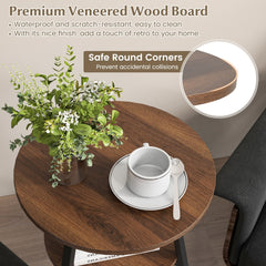 The side table top view showing the wood grain finish and a close-up of the rounded edge