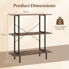 Diagram showing the dimensions of the industrial bookcase, with height, width and depth indicated