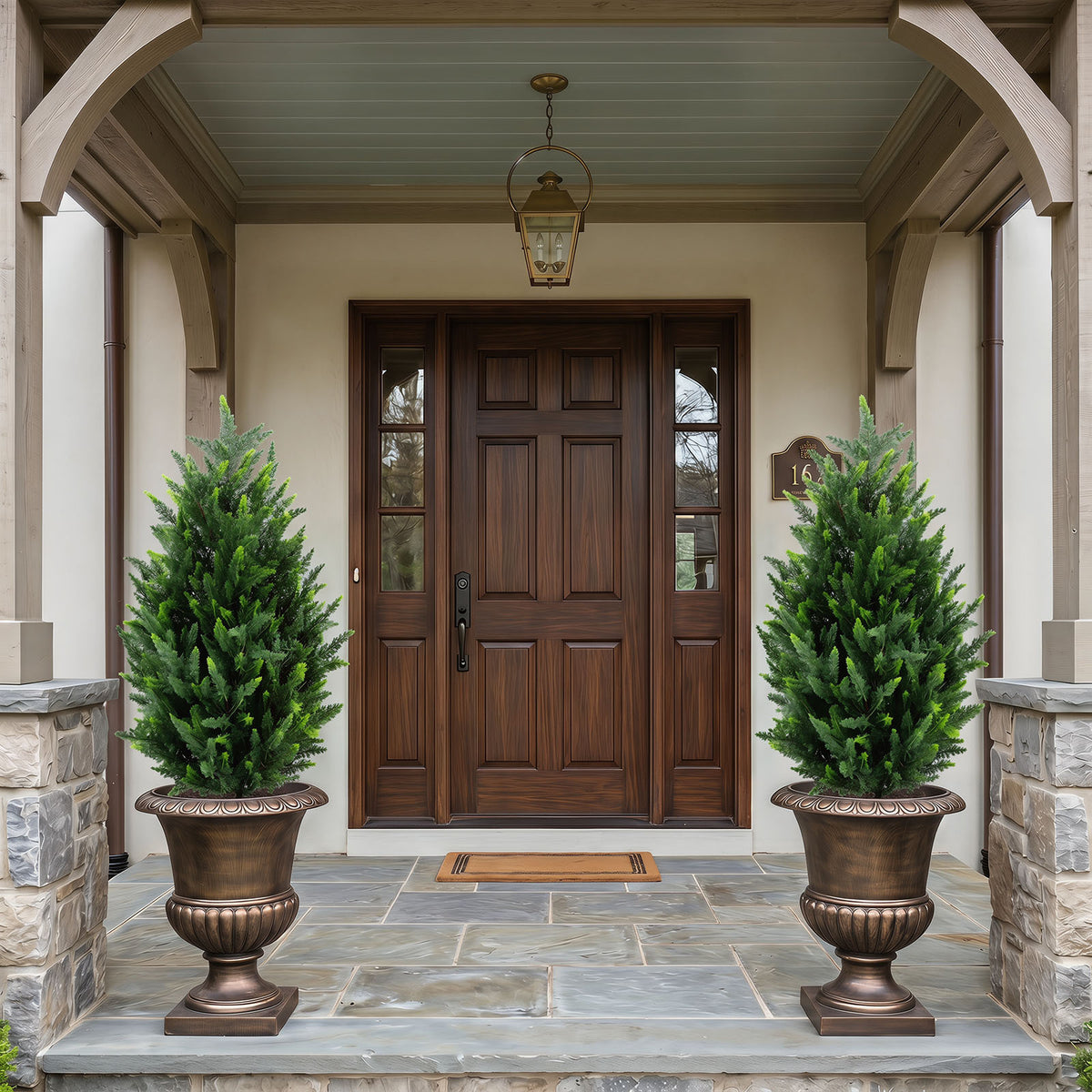 2 Pack 90 CM Artificial Cypress Topiary Trees with Ground Spikes for Indoor and Outdoor