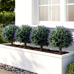2 Pack Artificial Lavender Boxwood Topiary Ball Trees with Ground Spikes