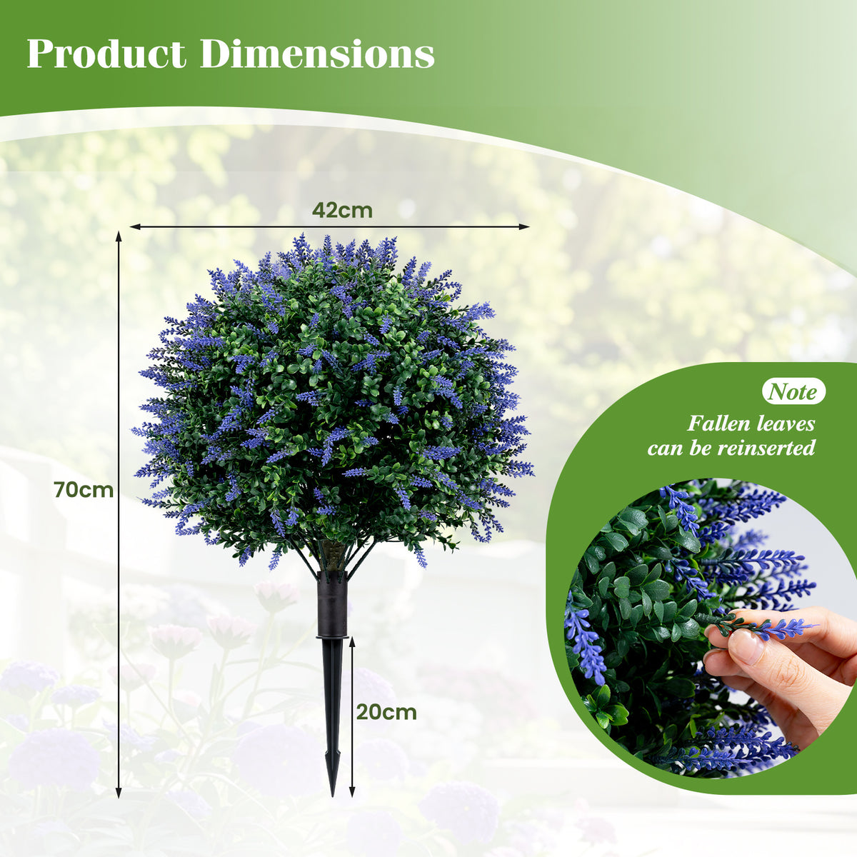 2 Pack Artificial Lavender Boxwood Topiary Ball Trees with Ground Spikes
