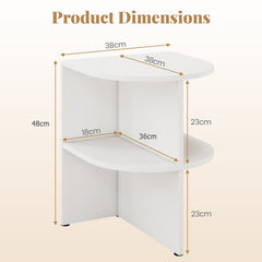 Product dimensions diagram for the white half round end table