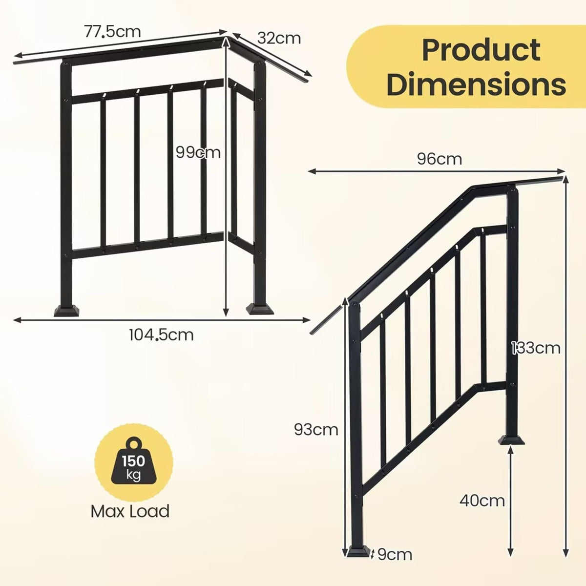 2 Pack Outdoor Handrails for Steps with Adjustable Angle for Concrete