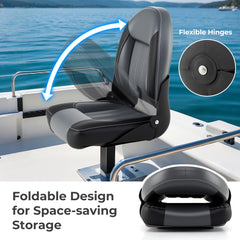 2-Pack Folding High Back Boat Seats with Waterproof PVC Leather and Thick Sponge Padding-Black