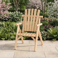 2-Person Fire Pit Lounge Chair with Slatted Backrest Built-in Armrest and Curved Seat-Natural