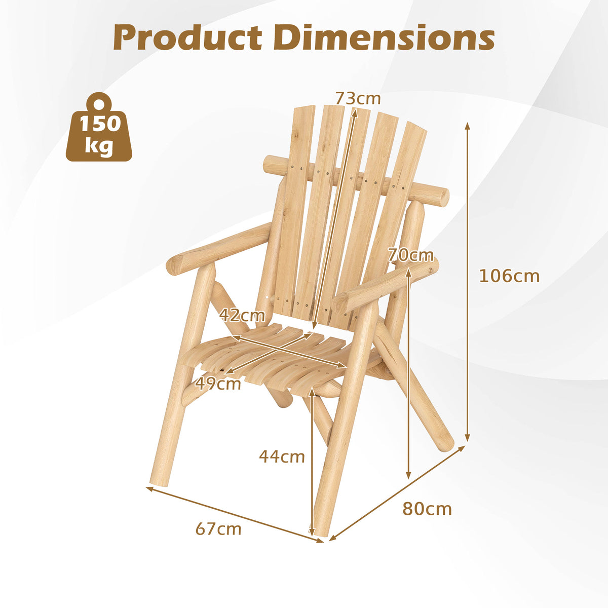 2-Person Fire Pit Lounge Chair with Slatted Backrest Built-in Armrest and Curved Seat-Natural
