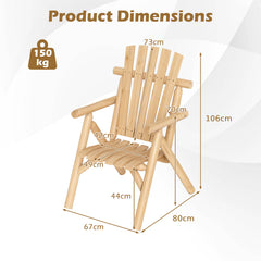 2-Person Fire Pit Lounge Chair with Slatted Backrest Built-in Armrest and Curved Seat-Natural