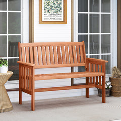 2-Person Outdoor Wood Garden Bench with Backrest Armrests and Slatted Seat