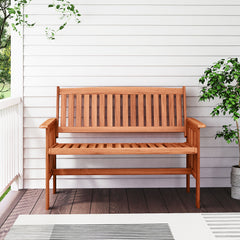 2-Person Outdoor Wood Garden Bench with Backrest Armrests and Slatted Seat