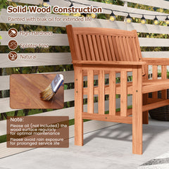 2-Person Outdoor Wood Garden Bench with Backrest Armrests and Slatted Seat