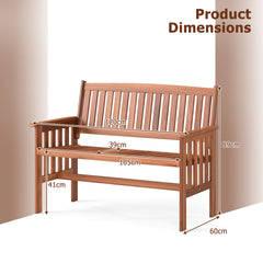 2-Person Outdoor Wood Garden Bench with Backrest Armrests and Slatted Seat