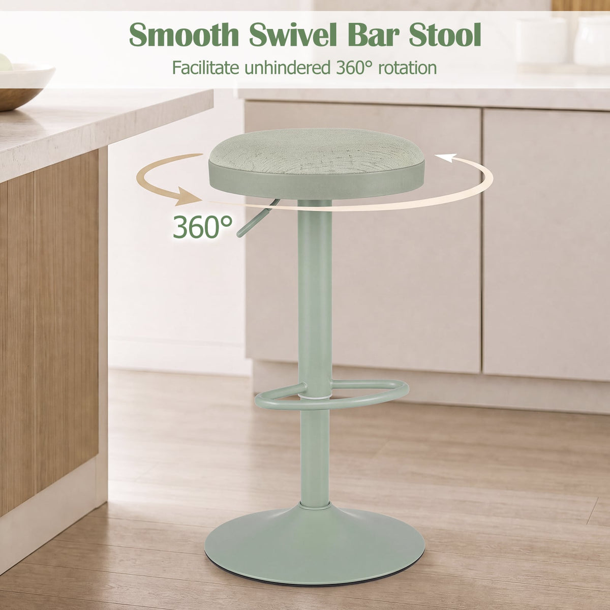 2 Piece Kitchen Bar Stool with Height Adjustment and D-Shaped Footrest-Green
