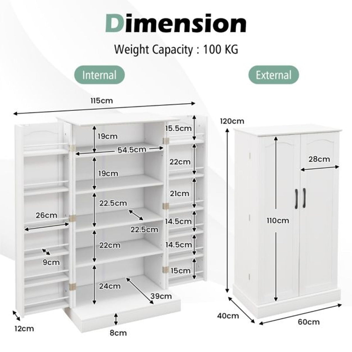 2-Piece Kitchen Pantry Cabinet and Mobile Kitchen Island Cart Set