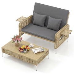 2-Piece Patio Daybed Set with Storage Ottoman-Grey