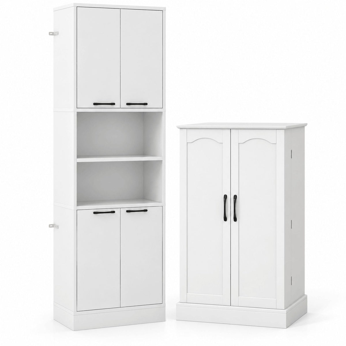 2-Piece White Kitchen Pantry Cabinet Set with Adjustable Shelves