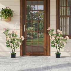 2 Pieces 90 CM Artificial Impatiens Blossom Tree Faux Pink Floral Plant in Cement-filled Pot-Pink