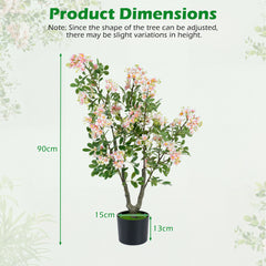 2 Pieces 90 CM Artificial Impatiens Blossom Tree Faux Pink Floral Plant in Cement-filled Pot-Pink