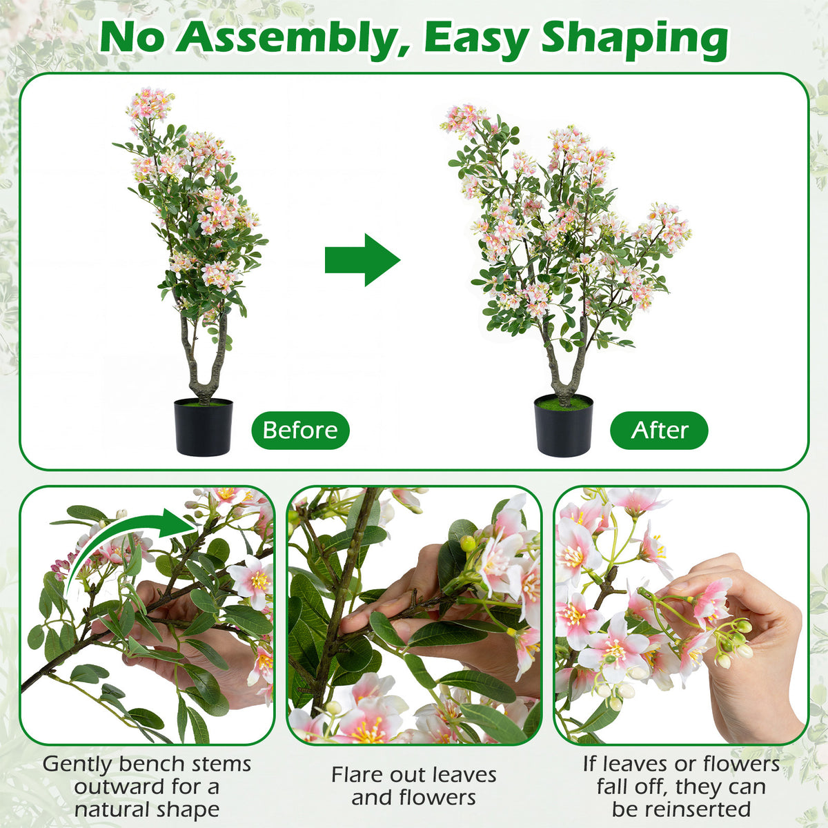 2 Pieces 90 CM Artificial Impatiens Blossom Tree Faux Pink Floral Plant in Cement-filled Pot-Pink