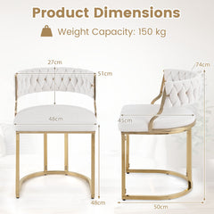 2 Pieces Velvet Dining Chairs with Curved Back and Metal Base-Beige