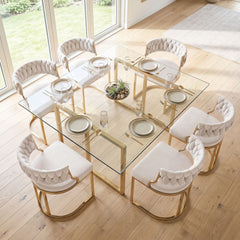 2 Pieces Velvet Dining Chairs with Curved Back and Metal Base-Beige