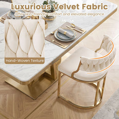 2 Pieces Velvet Dining Chairs with Curved Back and Metal Base-Beige