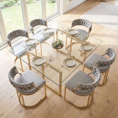 2 Pieces Velvet Dining Chairs with Curved Back and Metal Base-Grey
