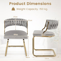 2 Pieces Velvet Dining Chairs with Curved Back and Sled Metal Base-Grey