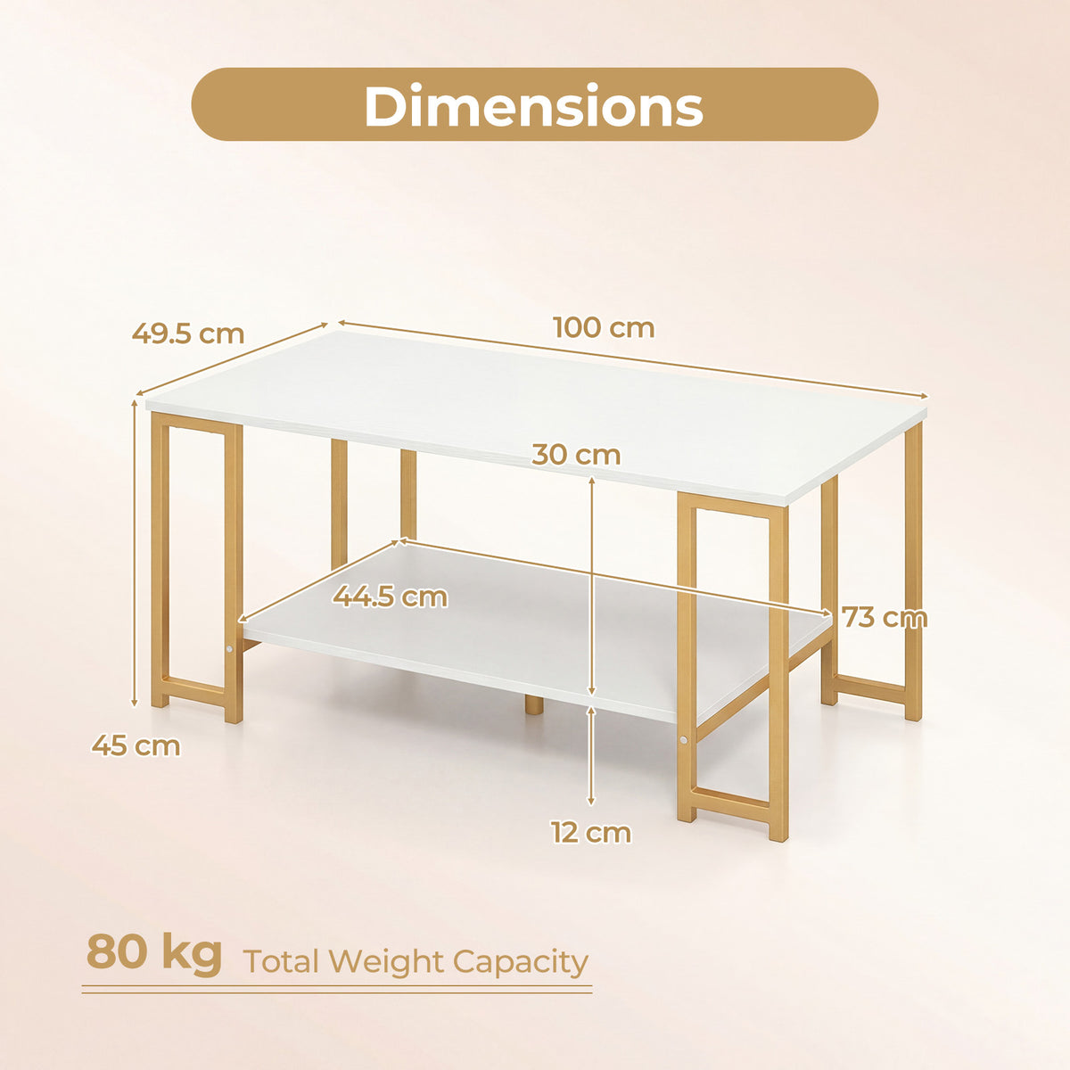 2-Tier Coffee Table Modern Accent Table with Open Storage Shelf Center Table-White