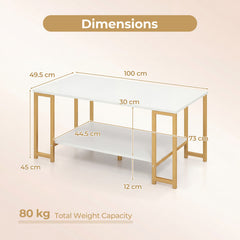 2-Tier Coffee Table Modern Accent Table with Open Storage Shelf Center Table-White