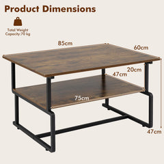 2-Tier Industrial Coffee Table with Heavy-Duty Metal Frame for Small Spaces-Rustic Brown
