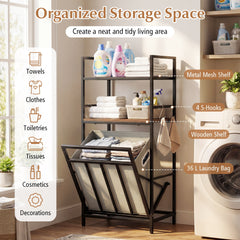 2-Tier Laundry Hamper with Tilt-out Basket & Removable Bag for Bathroom-Rustic Brown