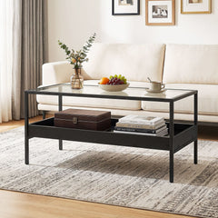 2-Tier Rectangular Glass Coffee Table in Black, image 3