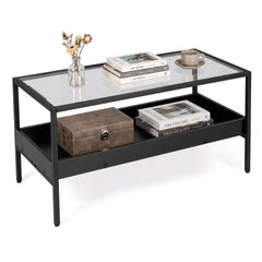 2-Tier Rectangular Glass Coffee Table in Black, image 4