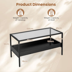 2-Tier Rectangular Glass Coffee Table in Black, image 5