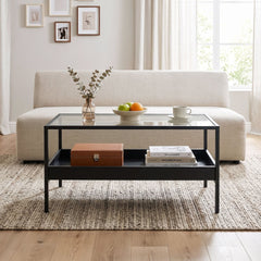2-Tier Rectangular Glass Coffee Table in Black, image 6