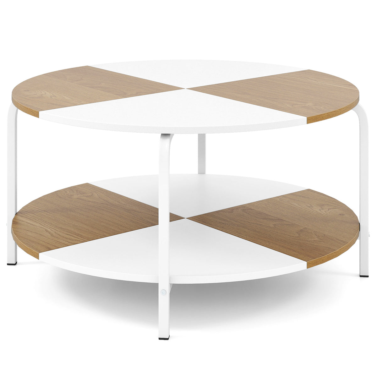2-Tier Round Coffee Table with Open Storage Shelf-White