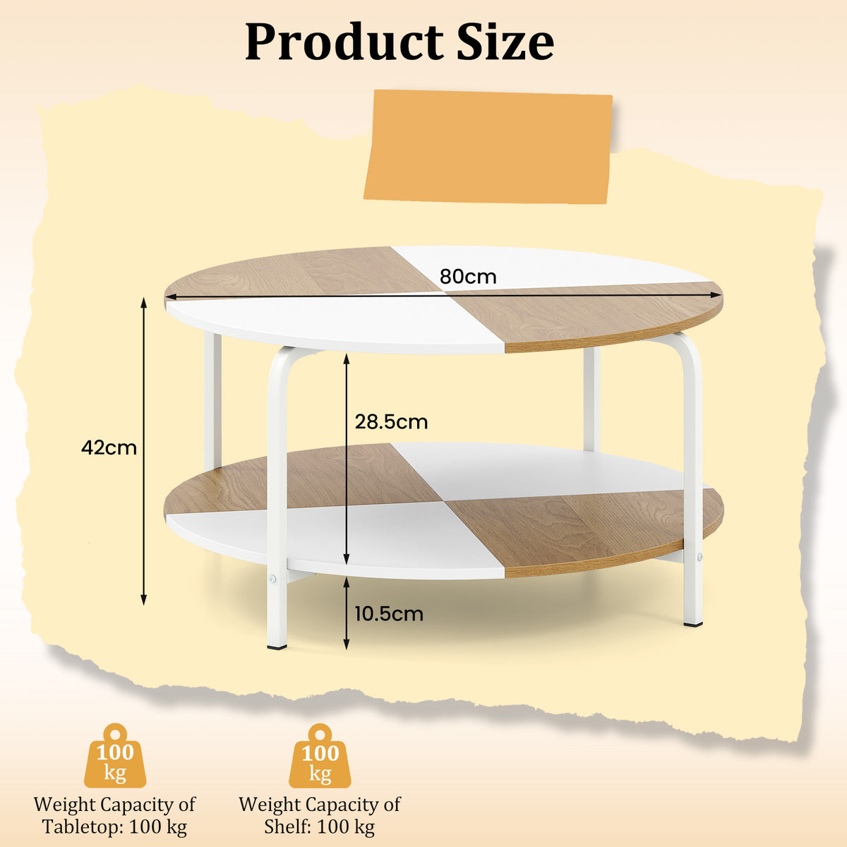 2-Tier Round Coffee Table with Open Storage Shelf-White